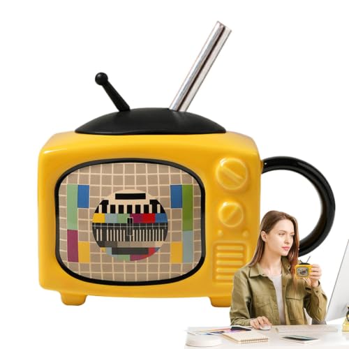 Taza de café taza de cerámica retro con lid 450 ml vaso vintage desayuno 2