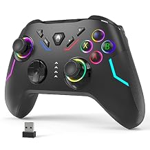 YCCSKY Wireless PC Gaming Controller for Windows 7/8/10/11, Compatible Nintendo Switch and Steam Deck, 9 Color LED Light Gamepad with Turbo Function, Adjustable Vibration & Headphone Jack2.4G