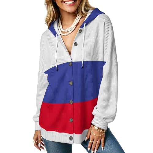 Womens Long Cardigan Fall Long Sleeve Russia Flag Open Front Sweaters Outwear Coat X-Large