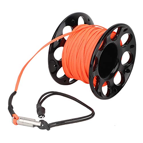 Diving Finger Spool, Plastic Reel with Stainless Steel Hook 15m Line for Cave Technical Diving (black wheel)