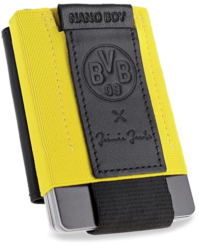 Jaimie Jacobs Borussia Dortmund X Nano Boy Pocket Kleiner Geldbeutel mit Münzfach BVB Fanartikel Mini Wallet aus Textil mit Zugband schmaler Kartenhalter bis zu 13 Karten (BVB Schwarzgelb)
