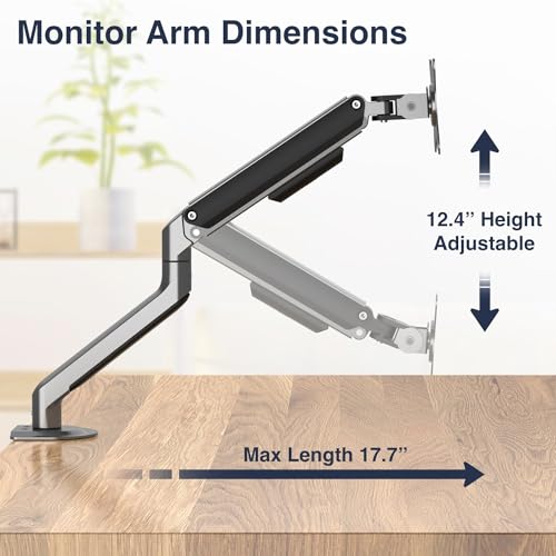 Image of Desky Spring Eco Single Monitor Arm - Gas Spring Mount for 13-32 inch Monitors, Full Motion Adjustability, Cable Management, VESA 75 /100, Heavy-Duty Aluminum - Space Grey