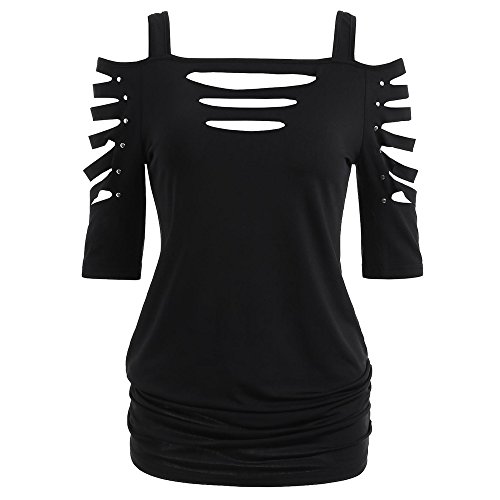 Littleice Women's Blouse Tops,Fashion Womens Girls Net Hollow Out Cold Shoulder Splice Cut Lacerated Sleeve T-Shirt Casual Tops (S) Grey Littleice Women's Blouse Tops,Fashion Womens Girls Net Hollow Out Cold Shoulder Splice Cut Lacerated Sleeve T-Shirt Casual Tops (S) Grey