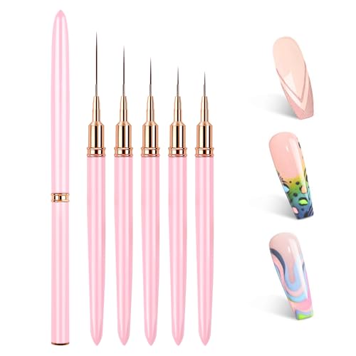 4/8/15/20/25mm Pincel Fino para Uñas - Profesionales Pinceles para Uñas Fino de Gel Nail Art Decoracion con Tapa,Pinceles de Uñas de Detalle,Pinceles Nail Art con Pincel Liner Manicura Francesa Set