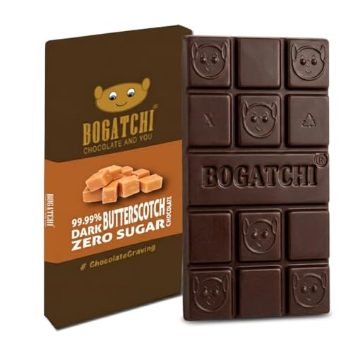 Image of BOGATCHI 99% Dark Chocolate Butterscotch 60g | Zero Sugar Premium Dark Chocolate Bar | Intense Cocoa Richness with Crunchy Butterscotch Flavour | Vegetarian Chocolate