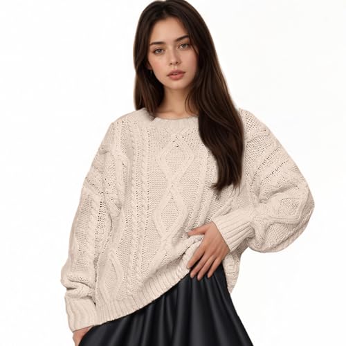 Women's Oversized Knit Crewneck Sweater Lightweight Loose Fit Long Sleeve Solid Chunky Pullover4