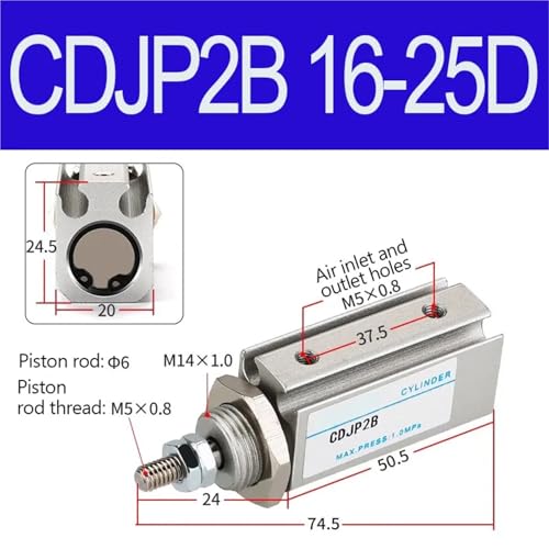 Cylindre pneumatique CDJP2B6 CDJP2B10 CDJP2B16 course 5D à 25D double acting - 3