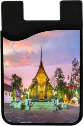 Island Gifting Neoprene Stick-on ID Card Holder for iPhone/Galaxy/Google Android Cases Featuring Image of Wat Xieng Thong in Laos, cell-sleeve-mas-539