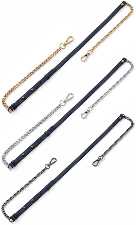 Luxury PU Leather & Chain Purse Strap, 45-47 Adjustable Replacement for Shoulder & Crossbody, Navy Blue/Gold Clasp image 3