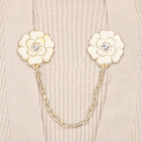 Image of uxcell Rose Sweater Clips Retro Cardigan Collar Clips with Chain Shirt Clips Shawl Clips Clothes Clip