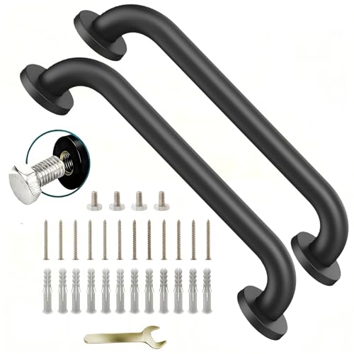 16 Inch Black Stainless Steel Handrail Safety Grab Bars for Wall Handicap Grab Bars for Bathroom Shower Toilet RV Handrail Hand Rails for Indoor Stairs Stair Railing Indoor & Outdoor (2 Pack)