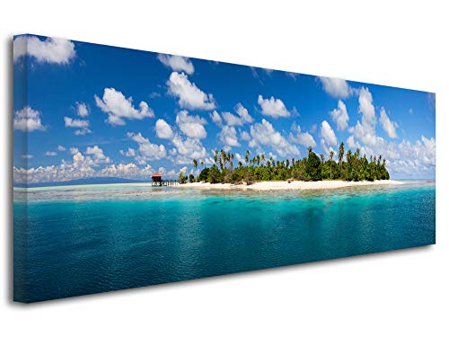 DECLINA Tableau panoramique ILE DESERTE - Impression Photo Paysage sur toile décoration murale - Déco maison, cuisine, salon, chambre adulte - 120x50 cm