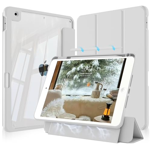 Coque iPad 10.2 antichoc transparente avec support magnétique et fente stylet gris