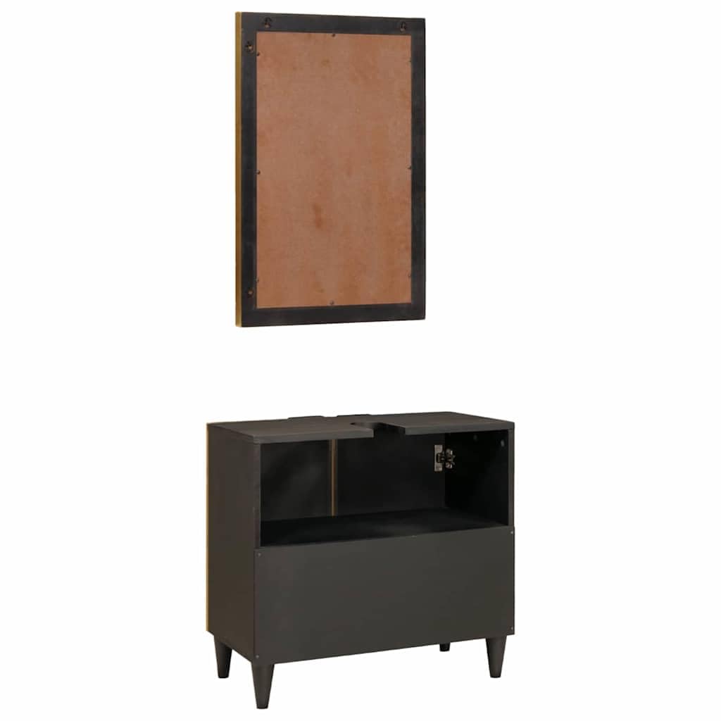 Juego de 2 armarios de baño de madera maciza de mango de color negro y dorado, montaje en pared con espejo