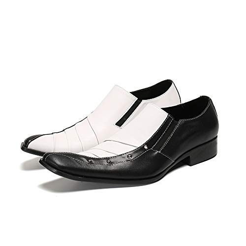 Formal Loafer Dress Oxford for Men Two Tones Fold Texture Loafers for Men Block Heel Slip On for Meeting Genuine Leather(9)4