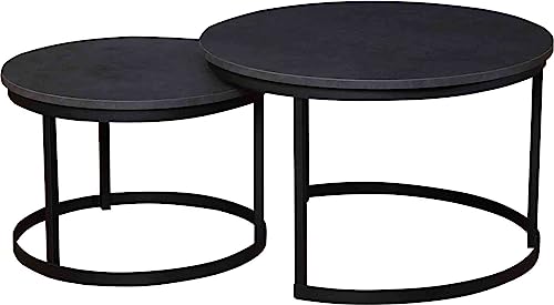 Tavolini Rotondi Componibili In Stile Loft - 2 In 1 Con Gambe In Metallo, Bianco E Dorato