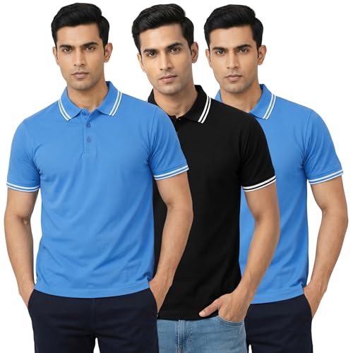 Image of Hangout Hub Hybrid Men's Polycotton Polo T-Shirt | Solid Finish | 260 GSM Premium Fabric | Half Sleeve Collared Neck | Regular Fit | Casual & Office Wear | Set of 1, 2 & 3