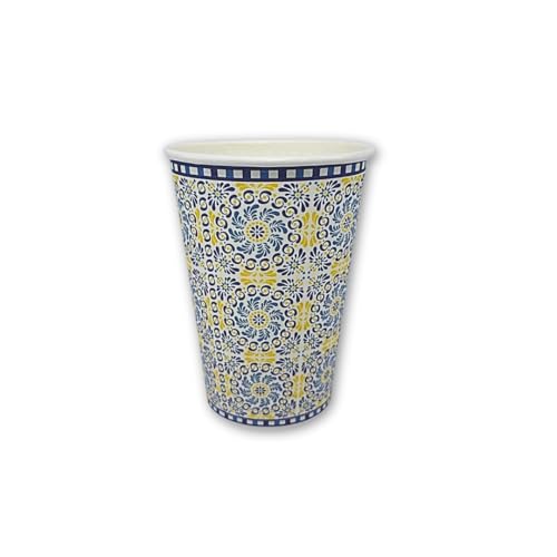 MAQA Lot de 50 gobelets en papier 200 ml – motif côte bleu Amalfi – Verres compostables et biodégradables pour café, eau et fêtes – Idéal pour les...