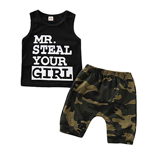 HimTak Toddler Baby Boy Clothes Vest T Shirt Tops+Camouflage Shorts Pants Outfits Set(Black,12-18 Months)