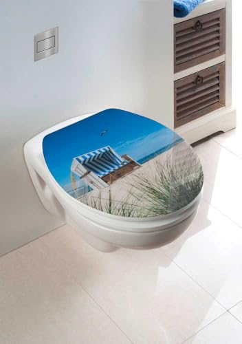 WENKO WC-Sitz Mod. Strandkorb Hochglanz Acryl mit Absenkautomatik hygienischer Toilettendeckel aus antibakteriellem Duroplast 39 x 45 cm