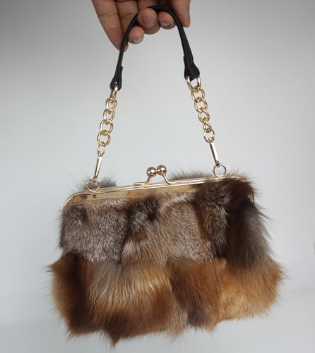 Image of Luxurious Fashion Natural Fox Fur with Hair Handbag for Women and Ladies