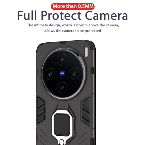 Image of Pikkme Vivo X100 5G Back Cover | D5 Tough Armor Bumper | 360 Protection Case | Ring Holder Stand Case for Vivo X100 5G (Black)