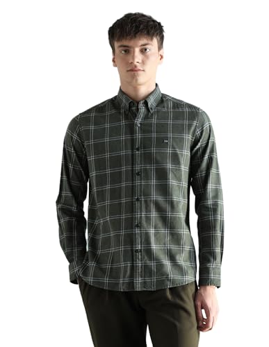 Image of Arrow Sport Men Slim fit Cotton Checked Long Sleeves Spread Collar Shirt