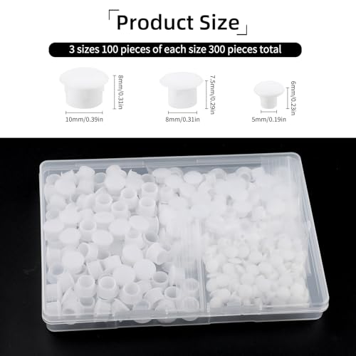 Image of 300 PCS Plastic Hole Plugs White Assorted 3 /16, 5 /16, 3 /8 Inch Round Hole Cover, Flush Type Hole Plugs Snap in Locking for Kitchen Cabinet Furniture Cupboard Shelves(5 /8 /10 mm)