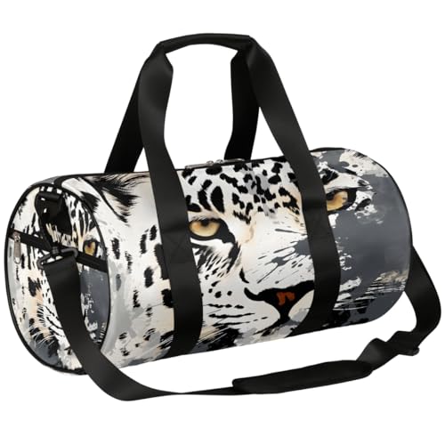 Borsone con scomparto per scarpe impermeabile con stampa a inchiostro bianco nero zaino da viaggio per fitness palestra fine settimana Pittura a nero ghepardo
