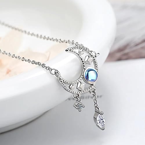 Collier argent 925 anti-noircissement avec pierre de lune et pampilles