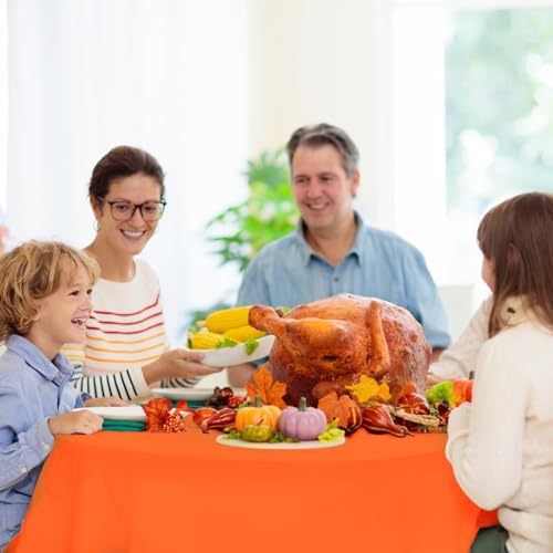 Image of CIEOVO 12 Pack Fall Plastic Tablecloth, Thanksgiving Yellow Orange Brown Disposable Waterproof Round Tablecloth for Fall Harvest Thanksgiving Day Family Birthday Baby Shower Party Decorations