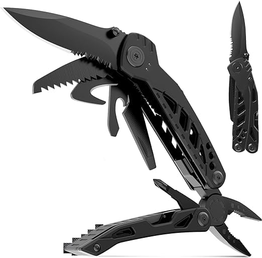 CAZADORA Multitool, Pocket Multitool, Multi Tool with 3" Large Blade, Safety Locking Design, Spring-Action Plier, Durable Nylon Sheath for Outdoor, Camping, Fishing, Survival, Hiking (Model 3)