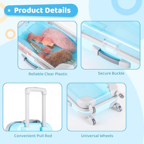 12 PCS Mini Suitcase Storage Boxes, 6.3×3.7×2 Inch Assorted Color False Eyelash Packaging Box, Clear Small Suitcase Plastic Holder, Rolling Empty Lash Box, Trolley Luggage Case Candy Box for Party Favors4