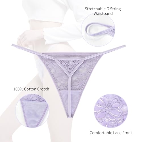 Image of Lace G String Thongs For Women Pack 10 Size X-Small to 3X-Large | Ultra soft lightweight lace fabric,Delicate floral sheer lace detailing,Invisible under tight dresses & jeans,