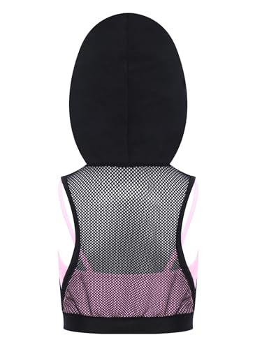 Kids Girls Sleeveless Hooded Crop Top Mesh Dance Sports Vest Gymnastics Yoga Tank Top2