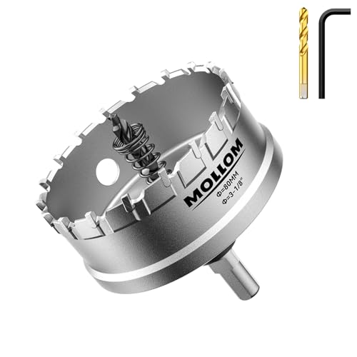 Mollom 3-1/8" (80mm) Heavy Duty Carbide Hole Saw with 2 Pilot Bits