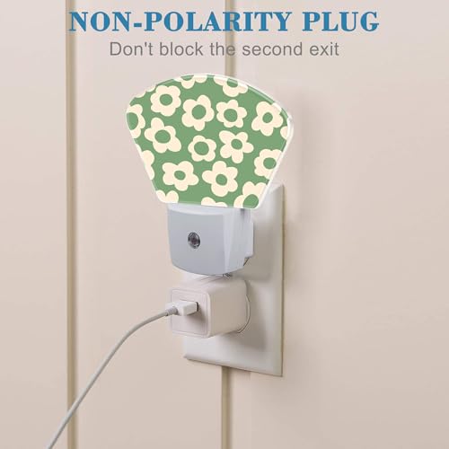 Image of Vintage Green Flowers Night Light, Groovy Flowers Nightlight Plug into Wall with Dusk to Dawn Sensor for Kid Girls Boys Women Men Bedroom, Hallway, Kitchen, Bathroom, Stairs Decor