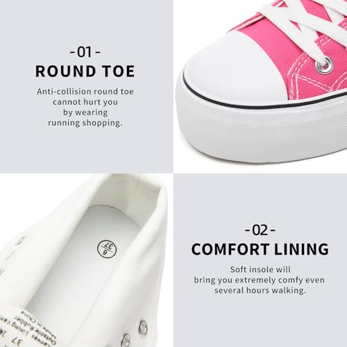 Image of FRACORA Womens High Top Canvas Shoes White Black Platform Sneakers Lace Up Shoes for Women