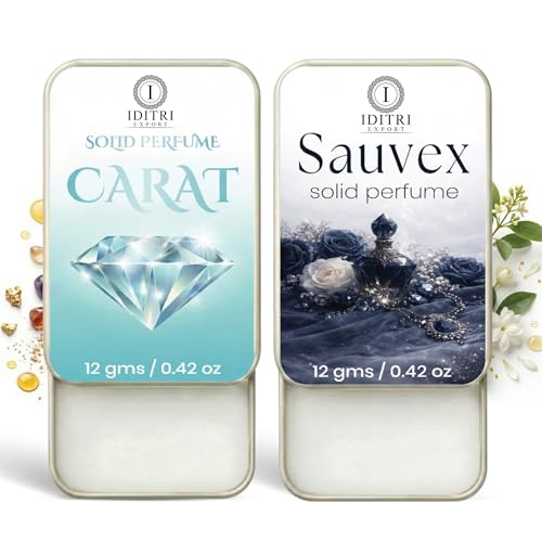 Image of IDITRI EXPORT Solid Perfume |Carat&Sauvex Alcohol Free Wax Perfume Balm, Long Lasting | Pocket Tin 12g, Pack Of 2| Non Greasy Smooth Glide, Travel Friendly Men And Women