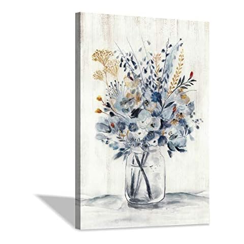 Hardy Gallery Abstract Flower Painting Wall Art: Hand Painted Textured Gold Foils Botanical Flower Bouquet in Crystal Vase Canvas Artwork for Bedroom (36" x 24" x 1 Panel) Cover