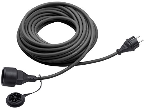 Schutzkontakt-Verlängerung - 10 m Kabel - schwarz - Gummischlauchleitung - IP44 Außenbereich / Kupplung mit Berührungsschutz /
