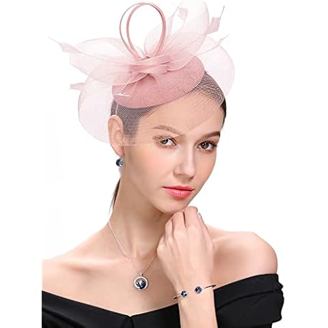 Z&X Mesh Veil Fascinators Pillbox Hats for Women Royal Ascot Race Headpiece Wedding Tea Party Hat Nude Pink Cover