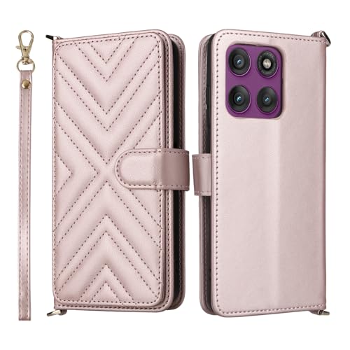 Cover Compatibile con Motorola Edge 60 Pro con Edge 60 Pro Cinghia da polso rimovibile Custodia a portafoglio reversibile a doppia fessuraPink