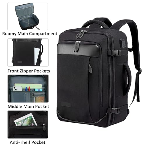 Travel Laptop Backpack, Carry on Backpack with USB Charging Port, Extra Large 15-inch Waterproof Backpack for Men Women, Black3