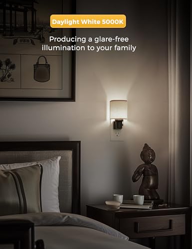 Image of L LOHAS LED Bright Night Lights Plug into Wall, Daylight White, Dimmable | Plug in Night Light, Decorative Nightlights Plug in Wall, Light Sensor, Linen Fabric Nightlight for Hallway Kitchen, 2 Pack