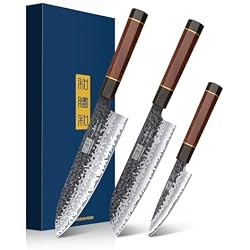 HOSHANHO 3 Pcs Knife Set, Ultra Sharp High Carbon Steel Kitchen Knives Set | Japanese Hand Forged Chef Knife Set, Professional Kitchen Knife Sets with Ergonomic Rosewood Handle & Elegant Gift Box