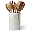 Barnyard Designs Ceramic Farmhouse Kitchen Utensil Holder for Countertop, Decorative Kitchen Utensil Holder, Large Kitchen Utensil Holder for Kitchen Counter, Utensil Crock Spatula Holder, 6.5" White