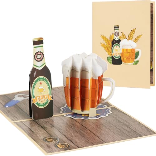 MOMODARLING Happy Father's Day 3D Pop Up Karte Papa Pop Up Karte 3D mit Umschlag Grußkarte für Vater (Bier)