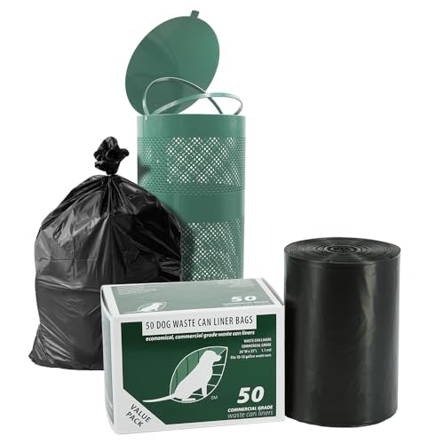 New Listing - Commercial Grade Dog Waste Station Can Liners -1 Roll of 50 bags - Standard Size 26" W x 33" L (10-13 gallons) - Heavy Duty, Thicker than competitors' bags (1.1 mil) (50 Liners, Black)