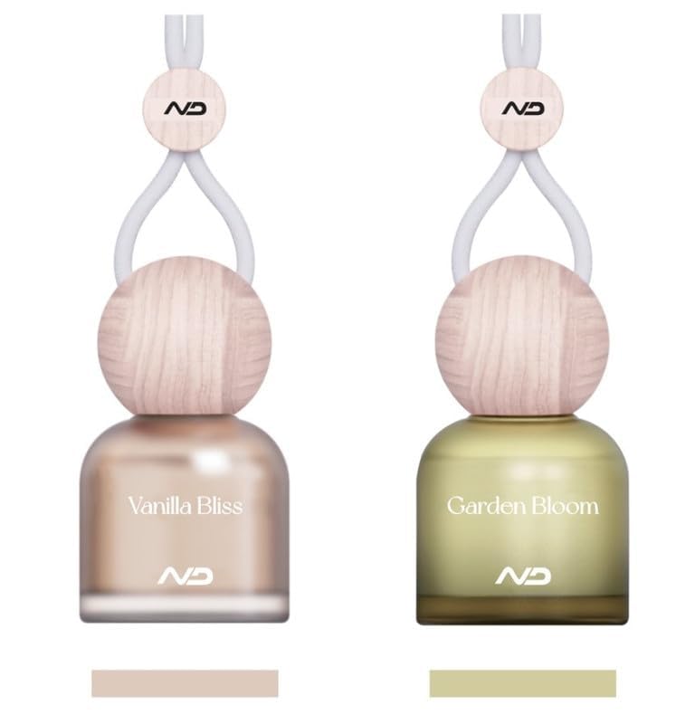 Image of NEODRIFT 'NeoBliss' (Set of 2) | (Mix) Car Hanging Diffuser Car Perfume & Air Freshener in Glass Bottle with Wooden Lid & Long Lasting Scent - 10ml
